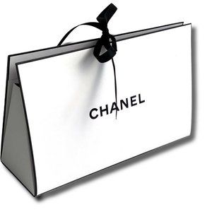 CHANEL Clutch-style Gift Box w Ribbon, Blk Card Sleeve, Shredded Tissue